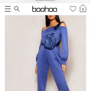 Boohoo blue long sleeve jumpsuit